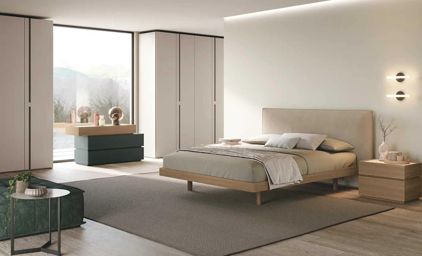 Chambre Tomasella Corinto : lit tapissé et chevets assortis